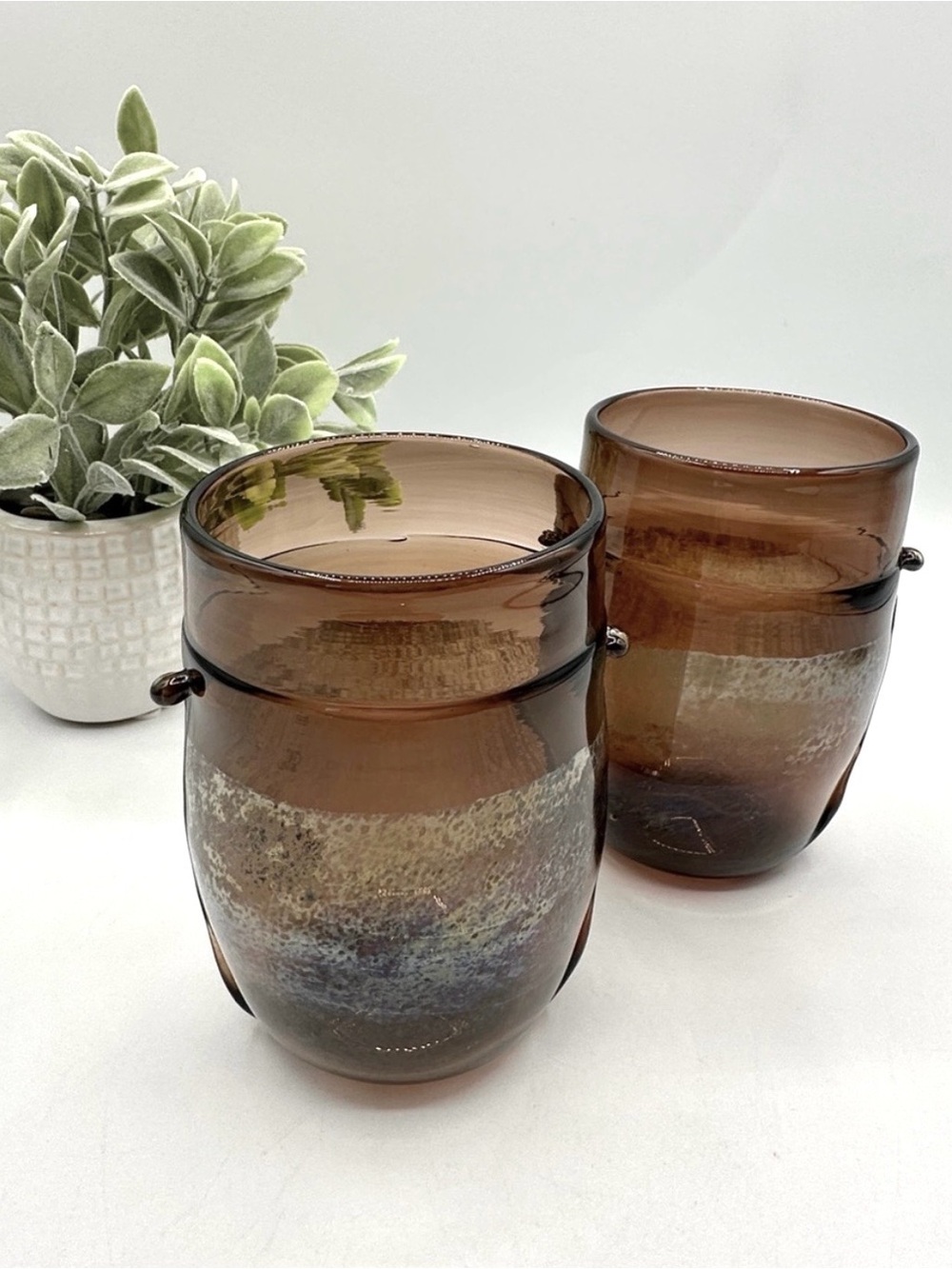 2 Frederick Warren Signed Hand Blown Iridescent Tumblers. 1984, Michigan